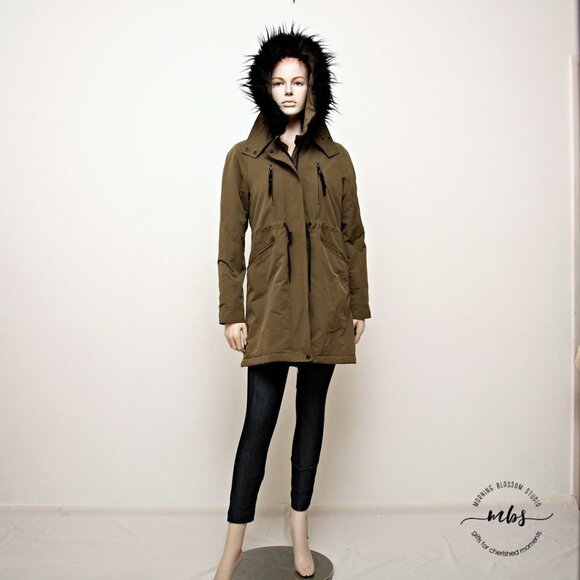 Zara Basic Olive Parka with Detachable Faux Fur Hoodie - Picture 6 of 12